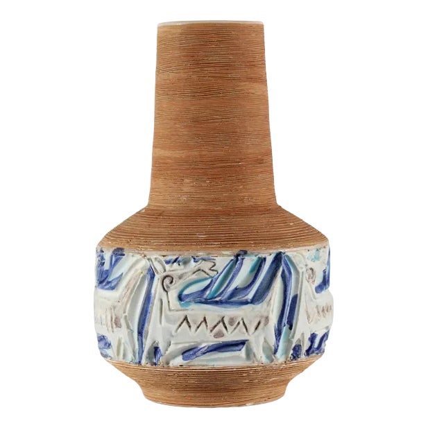 Italian Fratelli Fanciullacci Vase with Embossed Decoration of Fantasy Animals, 1960s For Sale