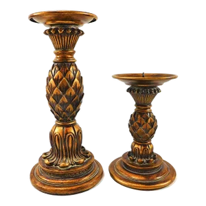 Late 20th Century Gold Ornate Pillar Candlesticks Candle Holders- a Pair