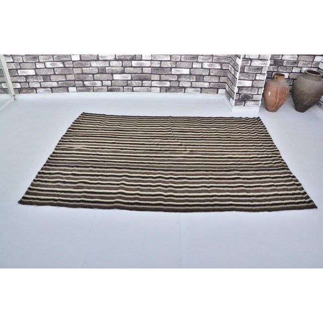 Vintage Mid-Century Turkish Striped Kilim Rug With Muted Earth Tones For Sale - Image 9 of 11