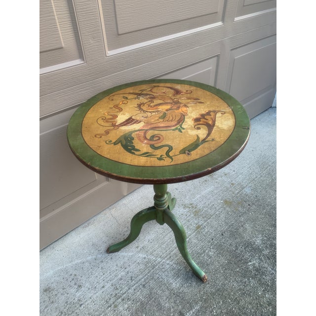 Antique Regency Allegorical Flip Top Green Painted Walnut Side Table For Sale - Image 4 of 14