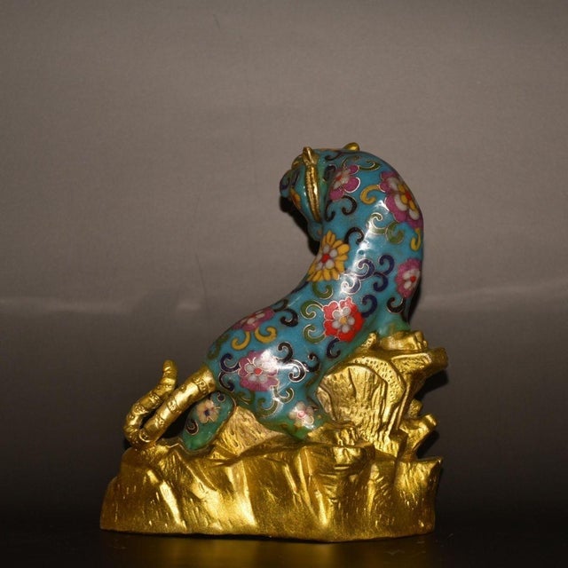 Late 19th Century Late 19th Century Cloisonné Enamel Tiger Statue on Gilt Base, 1.6kg For Sale - Image 5 of 9