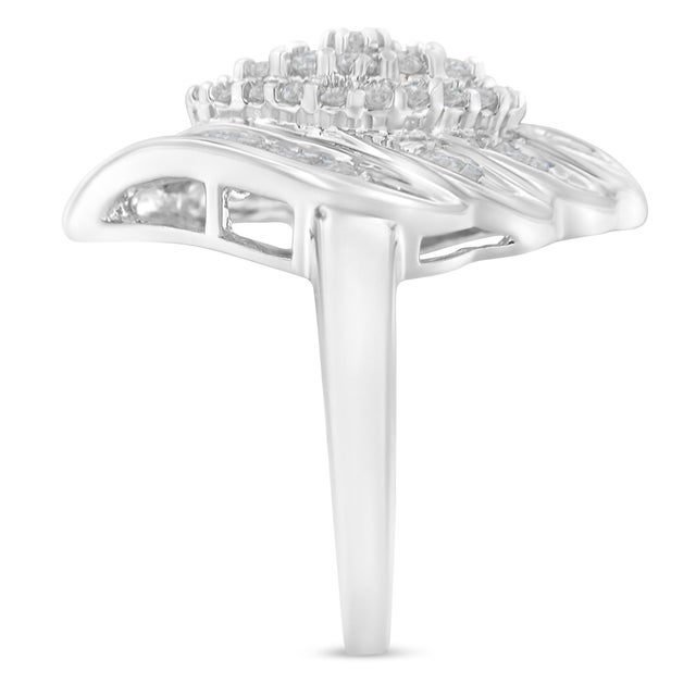 Early 21st Century .925 Sterling Silver Round and Baguette Cut Diamond Stair-Stepped Cluster Waterfall Cocktail Ring (I-J Color, I2-I3 Clarity) - Size 6 For Sale - Image 5 of 6