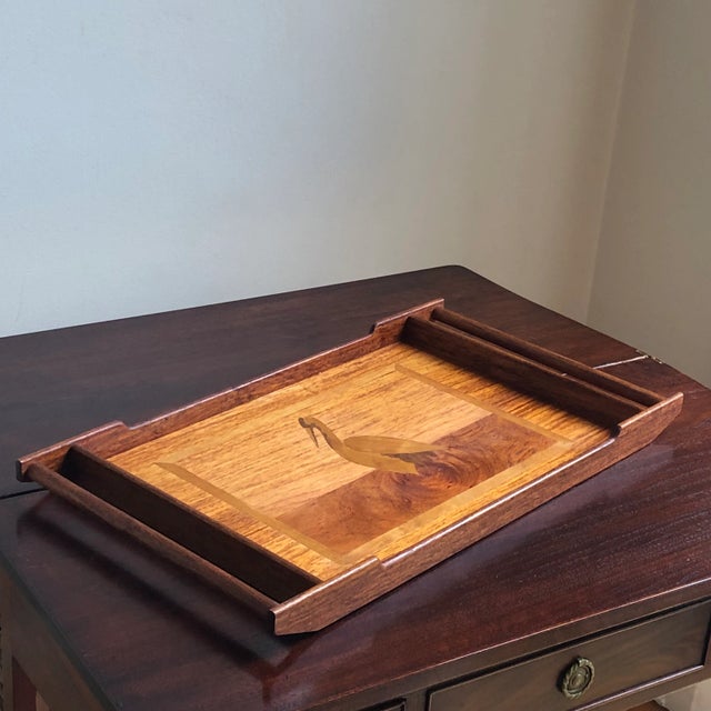 1970s Wood Inlay Marquetry Tray For Sale - Image 9 of 12