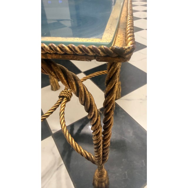 Vintage Hollywood Regency Gilt Rope & Tassel Glass Drinks Table For Sale - Image 10 of 10