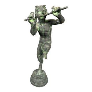 Mid 20th Century Antique Cast Bronze Satyr Faun Nymph With Flauts Greek Statue, Nymph For Sale