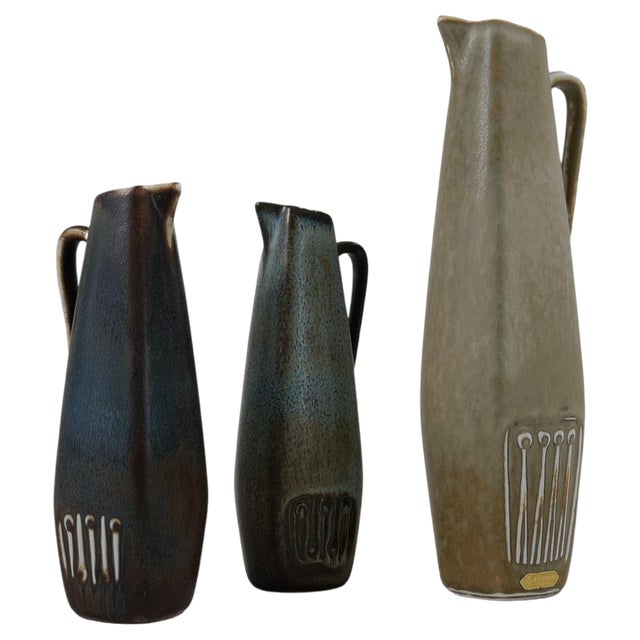 Mid-Century Modern Ceramic Vases attributed to Gunnar Nylund for Rörstrand, Sweden, 1950s, Set of 3 For Sale