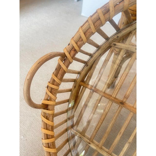 Wood Vintage Rattan Tray Tables, Glass Insert, a-Pair For Sale - Image 7 of 14