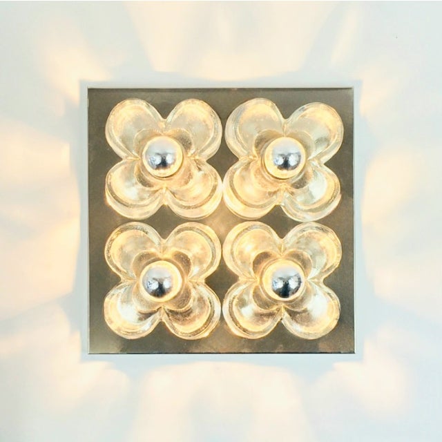 1960s Mid-Century Modern Floral Glass & Chrome Wall Light or Ceiling Light/Flush Mount From Sische, Germany For Sale - Image 9 of 11