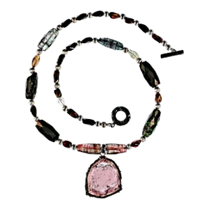 Multi Color Tourmaline Necklace and Watermelon Slice Pendant