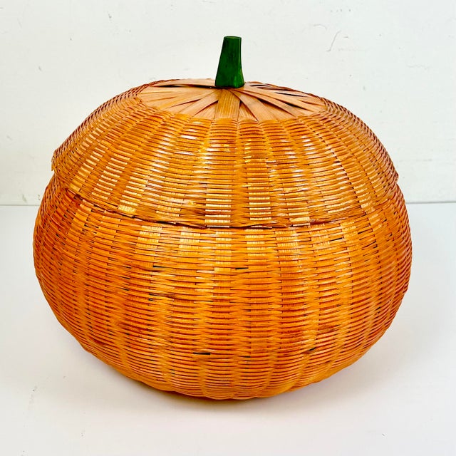 1970s Vintage Boho Chic Americana Halloween Wicker Pumpkin Basket, Large Scale For Sale - Image 14 of 14