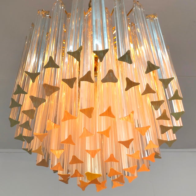 Mid-Century Italian Murano Glass 5-Tiered Chandelier with Brass Frame by Paolo Venini for Venini, 1980s For Sale - Image 12 of 14