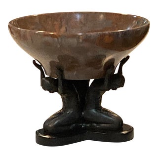 Mid 20th Century Vintage Art Deco Figural Centerpiece With Agate Bowl For Sale