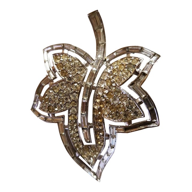 1951 Trifari Alfred Philippe Leaf Brooch Diamanté Pavé For Sale