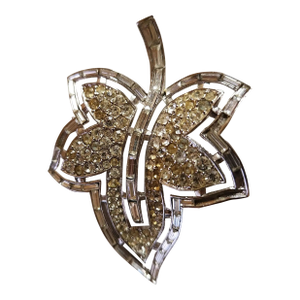 1951 Trifari Alfred Philippe Leaf Brooch Diamanté Pavé