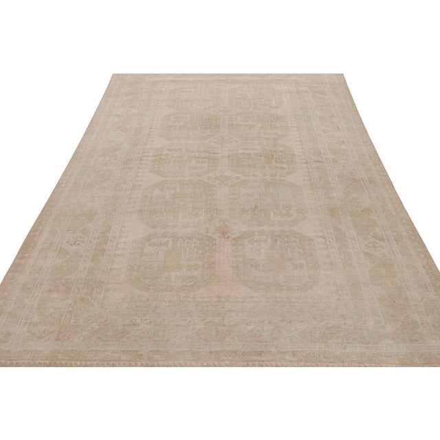 1950s Vintage Ersari Rug in Pink and Beige/Brown With Geometric Patterns by Rug & Kilim For Sale - Image 5 of 7