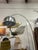 Original Carrera marble base with a sleek steel arc telescoping arm that slides to extend reach. An aluminum dome shade...