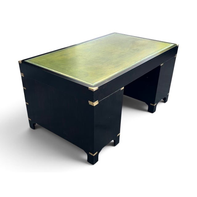 Antique British Campaign Style Executive Desk With Green Leather Writing Top For Sale - Image 12 of 15