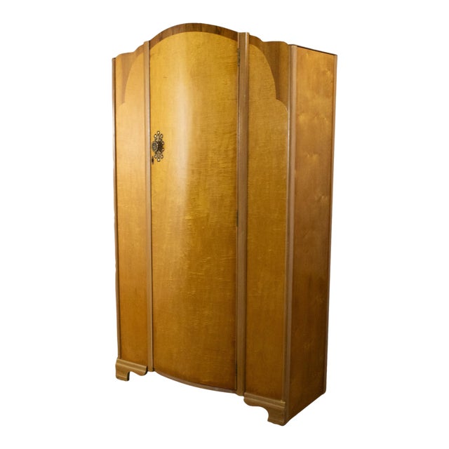 Small Early to Mid-20th Century Vintage English Art Deco Style Wardrobe Burled Maple & Walnut Frame For Sale