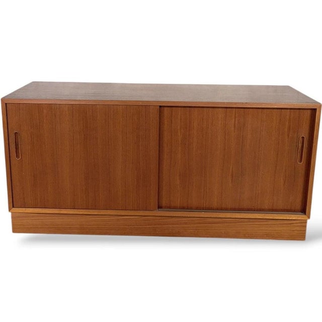 Contemporary Low Mid-Century Danish Teak Sideboard with Sliding Door For Sale - Image 3 of 10