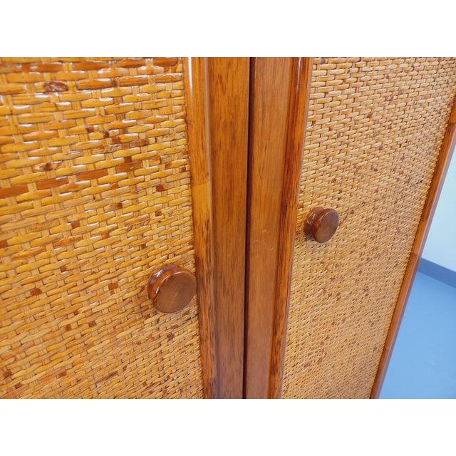 Vintage Maugrion Wardrobe in Woven Rattan and Wood from Roche Bobois, 1970s For Sale - Image 9 of 17