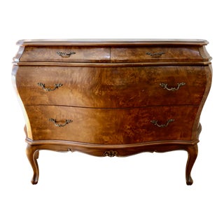 Baroque Bombe Chest of 4 Drawers With Burled Wood Finish For Sale
