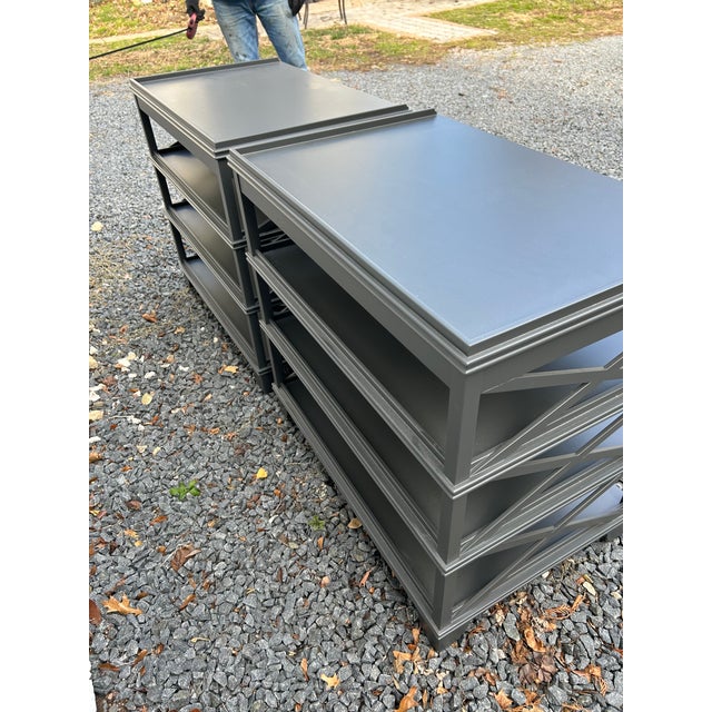 Painted Mahogany Night Stands End Tables With X Motif and Shelves For Sale - Image 15 of 15