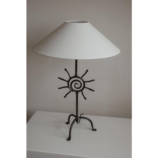 Vintage Brutalist Forged Iron Sunburst Table Lamp, in Very Good conditions. Designed 1970 to 1979 European Plug (up to...