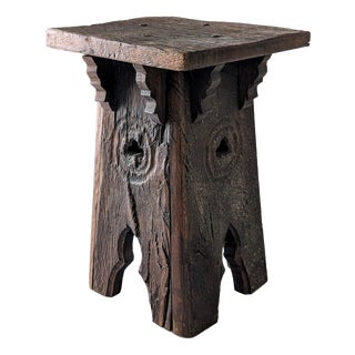 Neo-Gothic French Monastic Oak Pedestal Stool with Openwork Trefoils, 1900s, 1890s For Sale