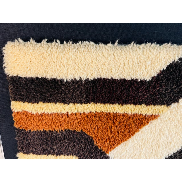 Mid-Century Modern Vintage 1960s Hojer Eksport Wilton Style Geometric Rya Wool Rug Wall Art Framed For Sale - Image 3 of 9