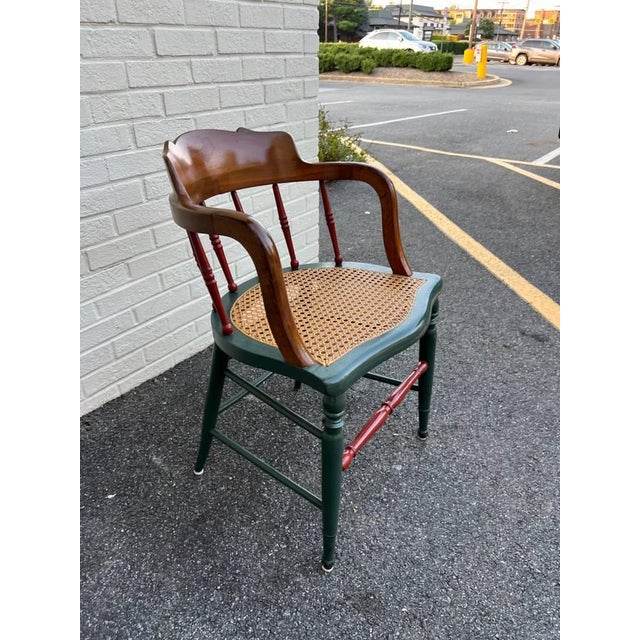 Vintage 20th Century Barrel Back Cane Seat Captain Chair For Sale - Image 4 of 12