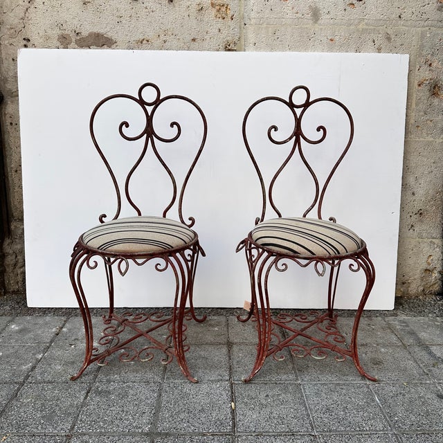 Vintage French Art Nouveau Chairs in Wrought Iron, 1930s, Set of 2 For Sale - Image 16 of 18