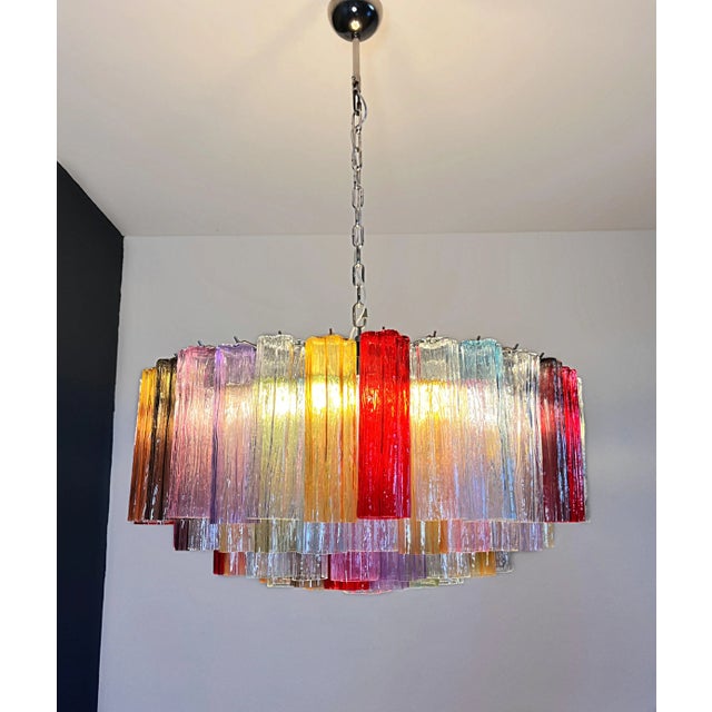 Large Murano Glass Chandelier with 101 Multicolored Tube Glasses, 1990s For Sale - Image 10 of 16