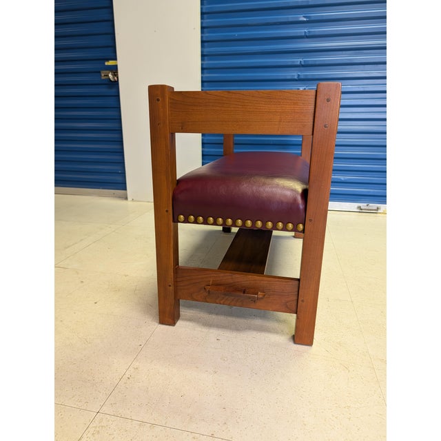 Wood 2005 L. & j.g. Stickley Cherry Wood "Gus" Limited Run Collector Bench - Capri Henna Leather For Sale - Image 7 of 11
