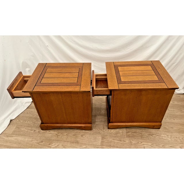 1990s Arts and Crafts Mission Style Side Tables Nightstands Drawer, Cabinet With Shelf, A Pair For Sale In Palm Springs - Image 6 of 13