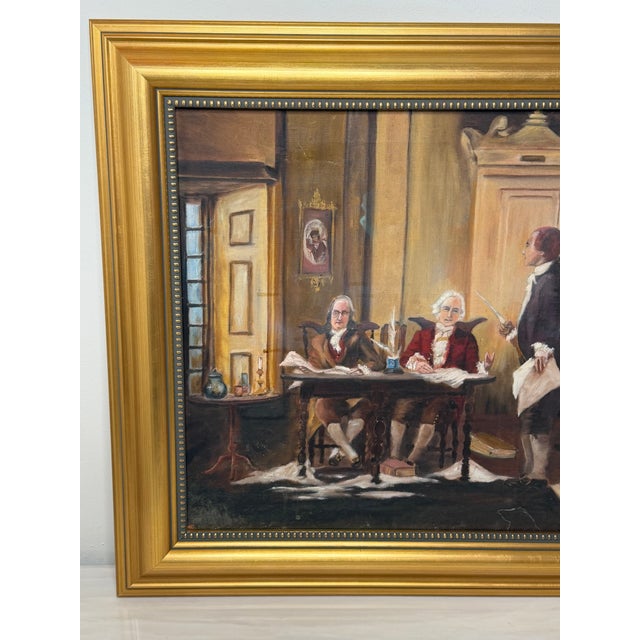 Historic Oil Painting After Jean Leon Gerome Ferris – Benjamin Franklin, John Adams & Thomas Jefferson Drafting the Declaration of Independence For Sale - Image 6 of 18