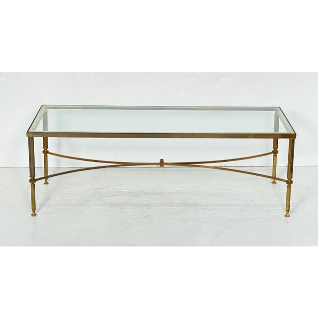 French French Cocktail or Coffee Low Table of Brass and Glass in the Maison Jansen Style For Sale - Image 3 of 11