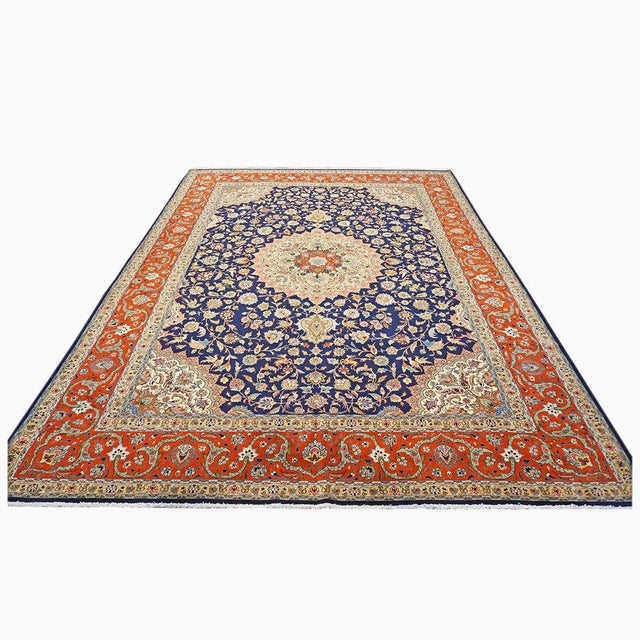 Condition: Antique Circa: 1940s Origin: Persia Design: Tabriz Actual Size: 9'11" X 13'3" Thickness: 1/4 In. Color: Navy,...