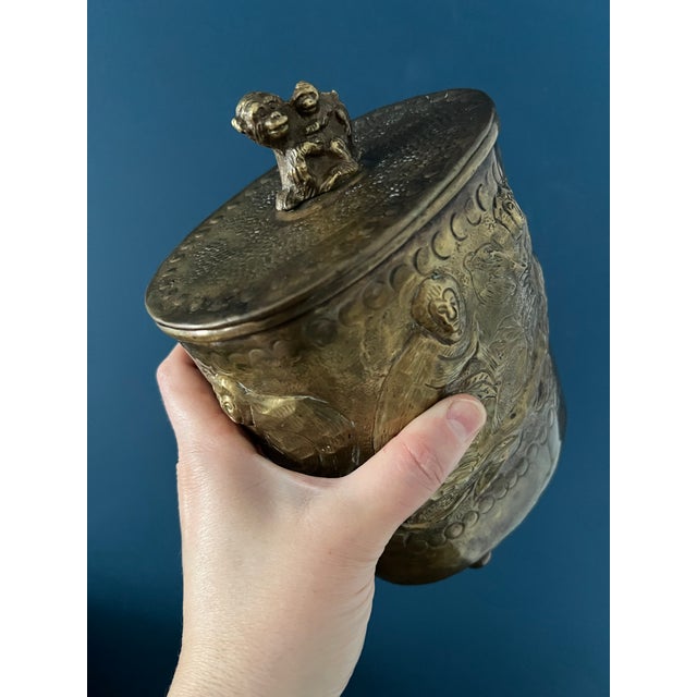Metal Antique Brass Monkey Jar With Lid For Sale - Image 7 of 11