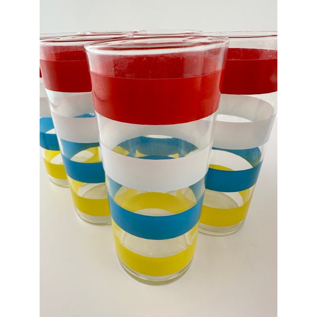 1960s Vintage Mid Century Modern Retro Stripe Tumblers and Pitcher Set- 7 Pieces For Sale - Image 10 of 11