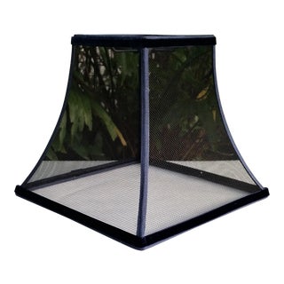 Industrial Wire Mesh Black Stainless Steel Square Bell Navy Blue Trim Lampshade For Sale