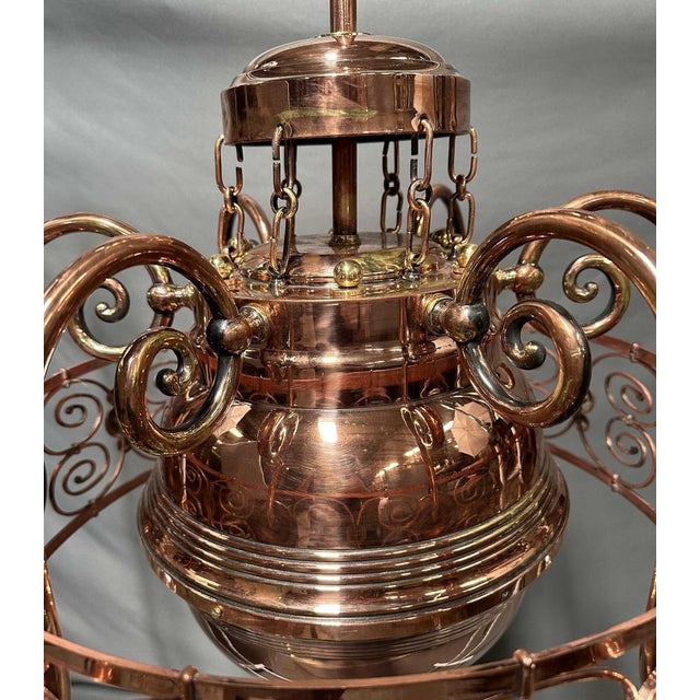 Art Nouveau Copper Light Chandelier, 1920s For Sale - Image 3 of 10