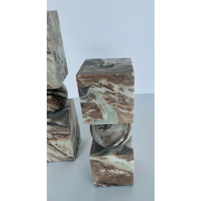 Modern Modern Taupe and Ivory Marble Candle Holders Set of 2 For Sale - Image 3 of 4