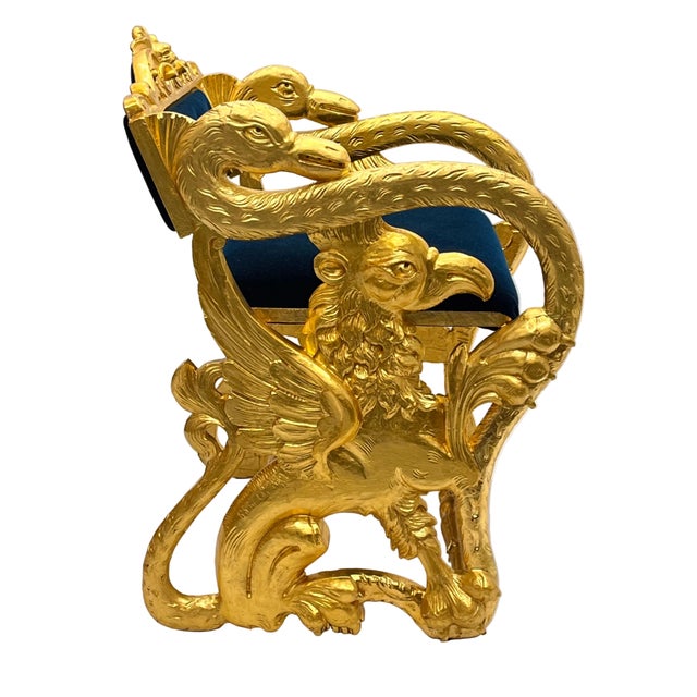 Antique Federal Style Carved Swan and Eagle Carousel Chair Newly Reupholstered For Sale - Image 4 of 8