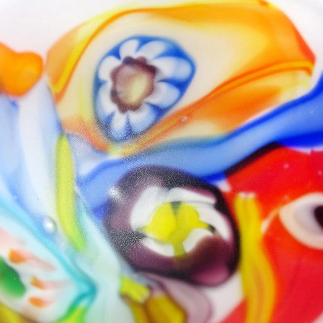 Beautiful vintage ICET Arte Murano hand blown rich sapphiore blue, white and multi-color art glass bowl. It is signed...