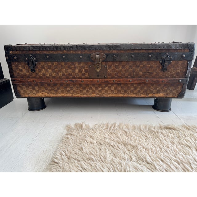 Brown Vintage Checkerboard Trunk Coffee Table For Sale - Image 8 of 17