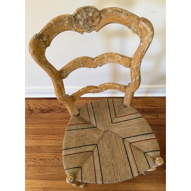 Pair of Mid 20th Century French Provincial Rush Seat Ladder Back Dining Chairs For Sale - Image 4 of 5