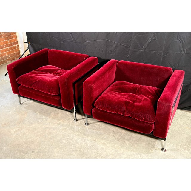 Burgundy Stendig Mid-Century Modern Cube Lounge Chairs in Burgundy Mohair Velvet and Chrome, Robert Hausmann for De Sede Style - A Pair For Sale - Image 8 of 16