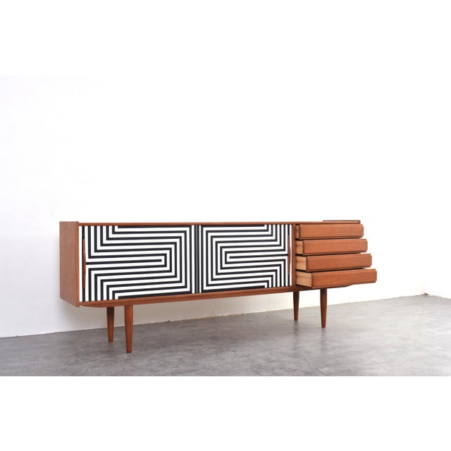 Mid-Century Modern Op-Art Hand-Painted Teak Sideboard, 1960s For Sale - Image 11 of 17