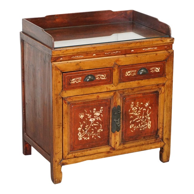Antique Chinese Redwood Lacquered Inlaid Sideboard For Sale