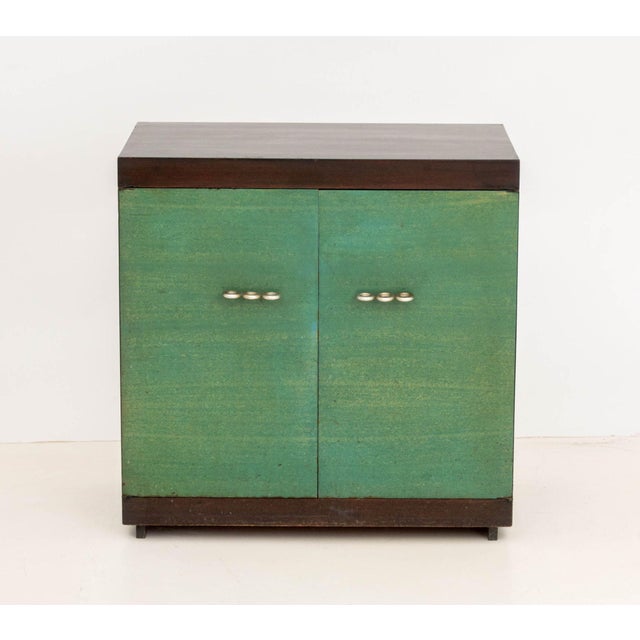 Martin Feinman for Multiplex Modern Rosewood Cabinet, with two blue-green painted doors and aluminum triple ring handles,...